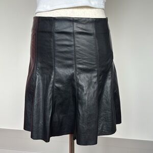 Elegant Black Leather-Like Skater Skirt with Back Zipper